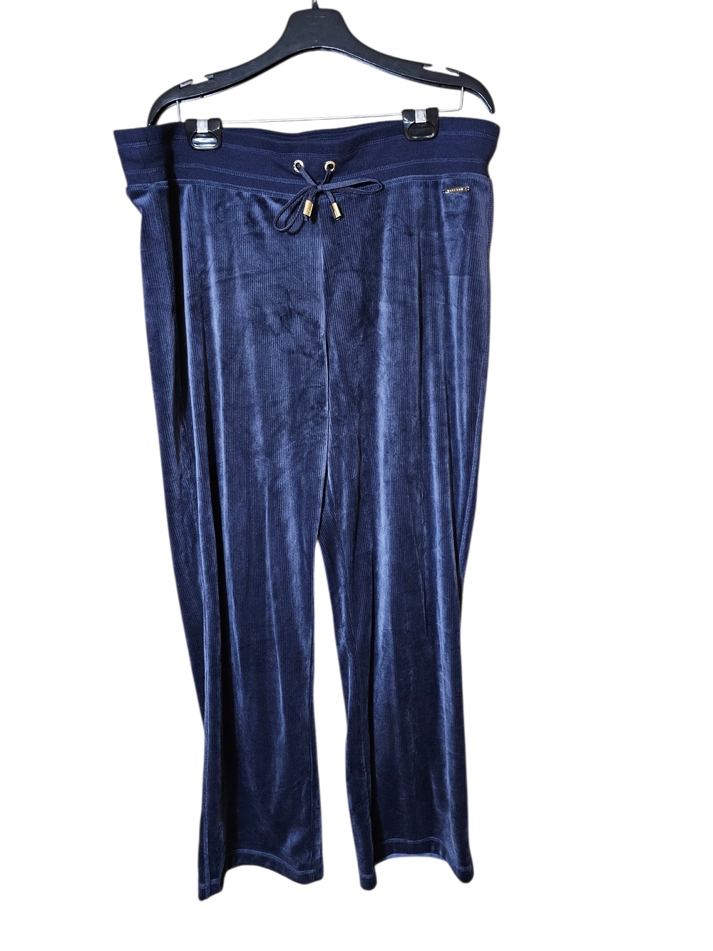Halston Heritage Navy Velour Wide-Leg Drawstring Pants